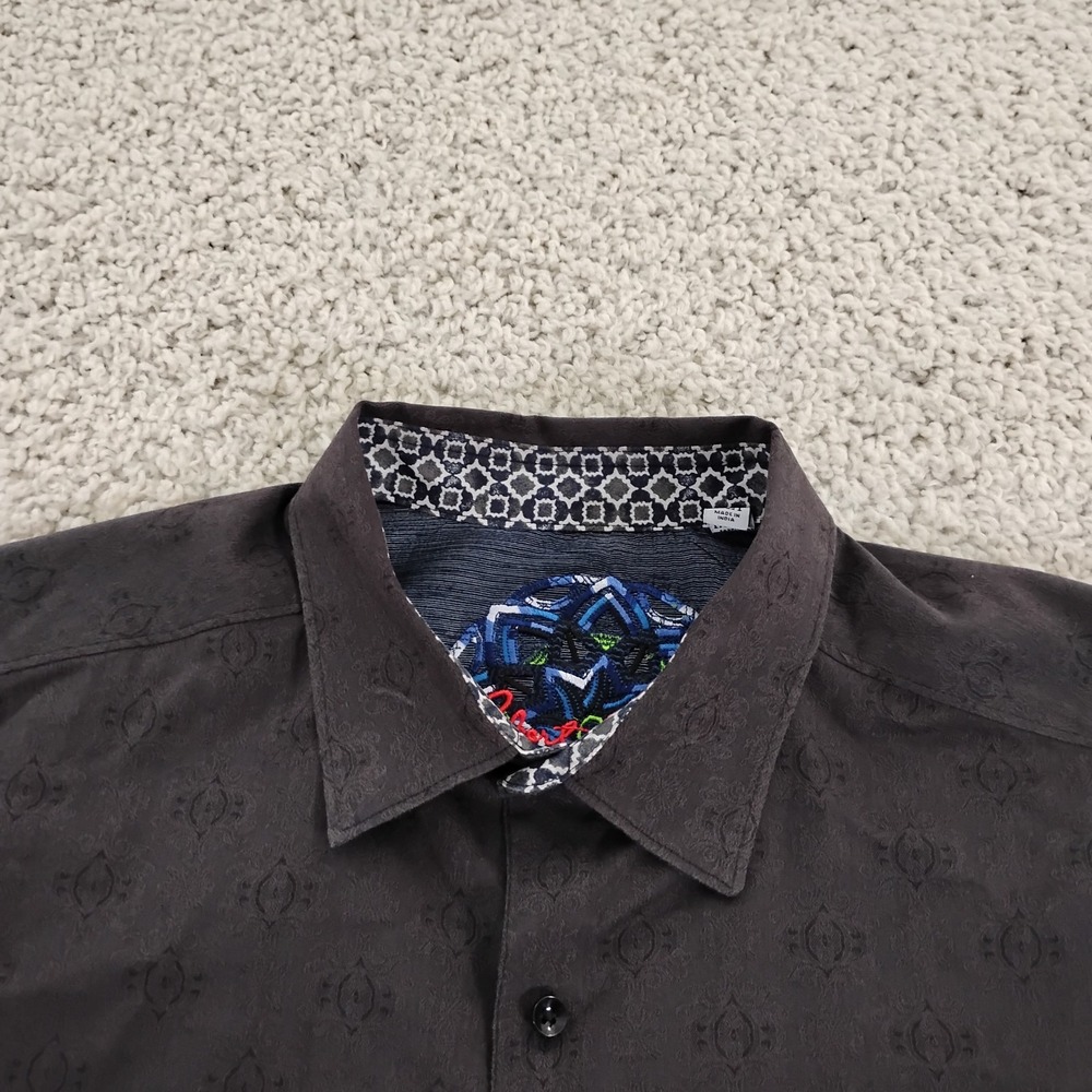 Robert Graham Shirt Mens 1XLT Black Geometric Print Flip Cuff Button Preppy A2